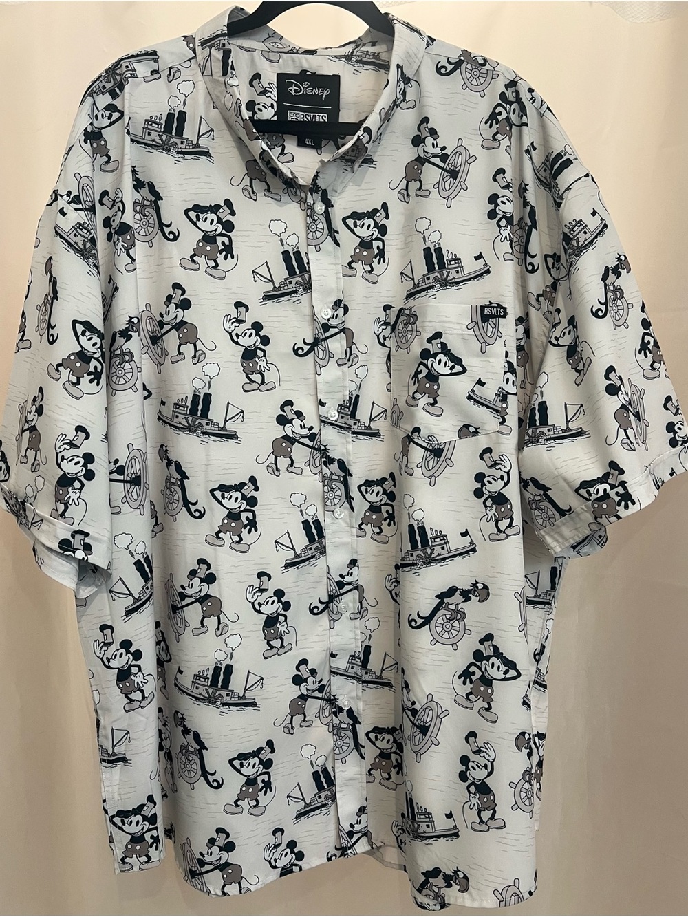 RSVLTS Disney Steamboat Mickey Mouse KUNUFLEX Button Up Shirt Mens 4XL